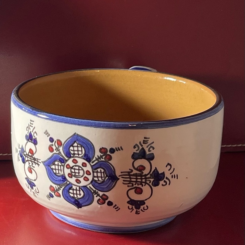 Deruta Italian Pottery Soup Mug & Plate Set | Hand-Painted Blue Floral